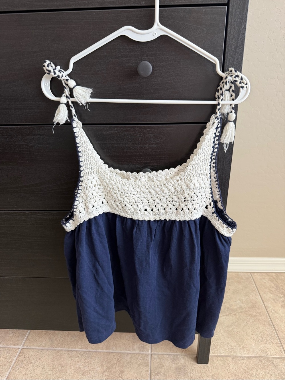 DownEast Navy and White Crochet Yoke Camisole